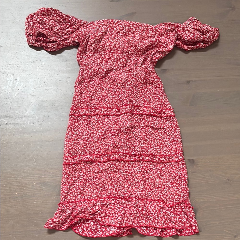 Sim & Sam Red Floral Off-Shoulder Dress Size Small